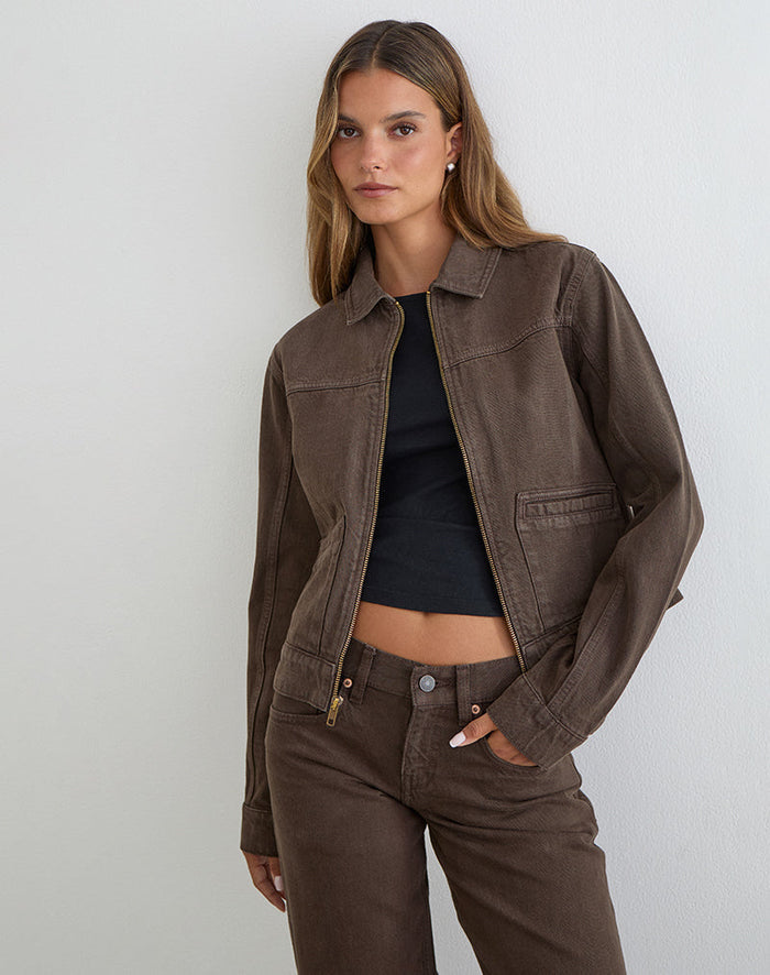Image of Denim Cinch Jacket in Brown