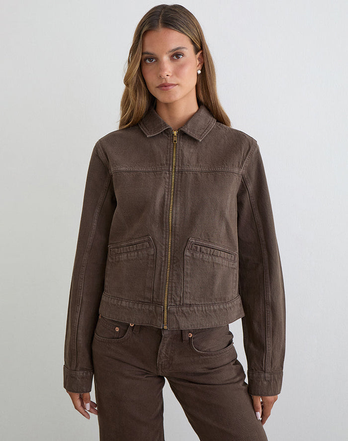 Image of Denim Cinch Jacket in Brown