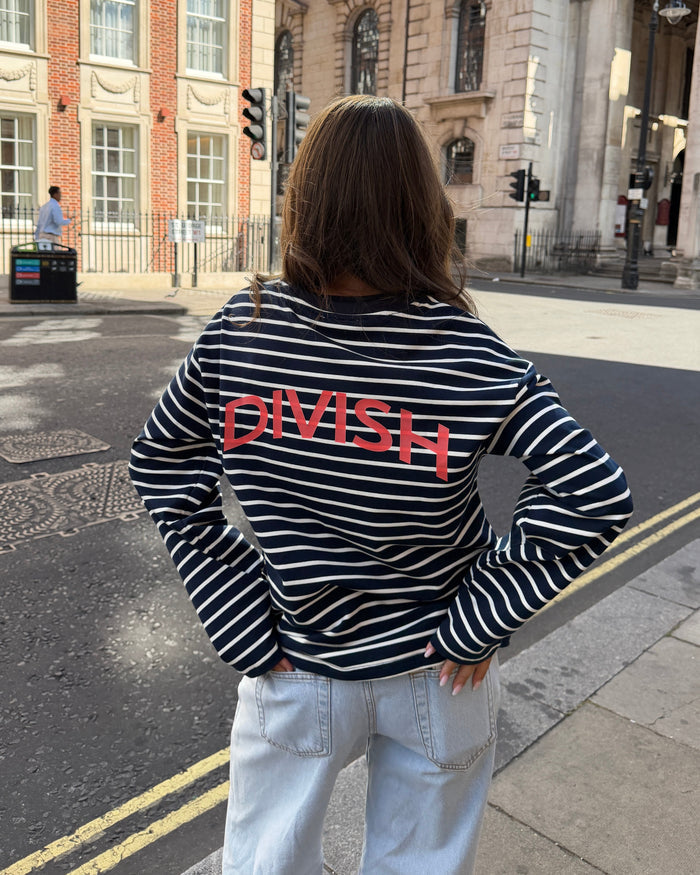 DINA STRIPE TEE - NAVY/CORAL - Dinvintageshop
