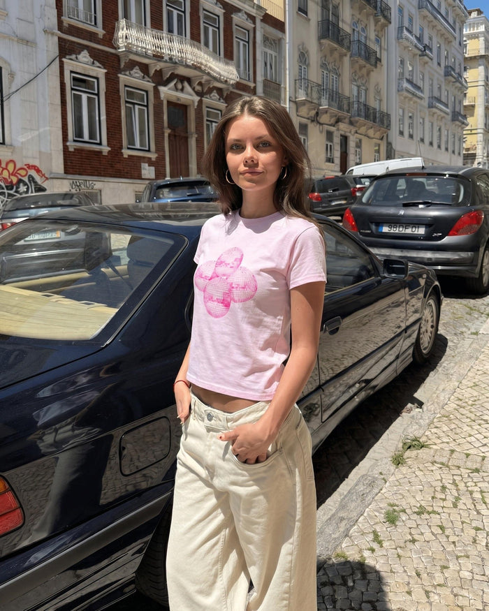 DISCO KUGLE (pink), BABY TEE - LIGHT PINK
