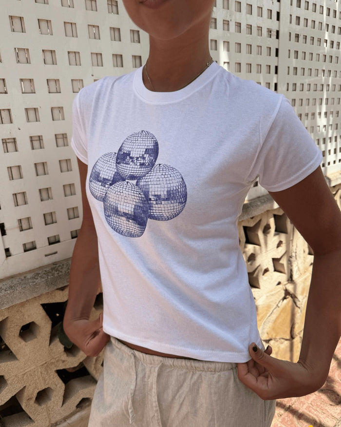 DISCO KUGLE (violet), BABY TEE - WHITE