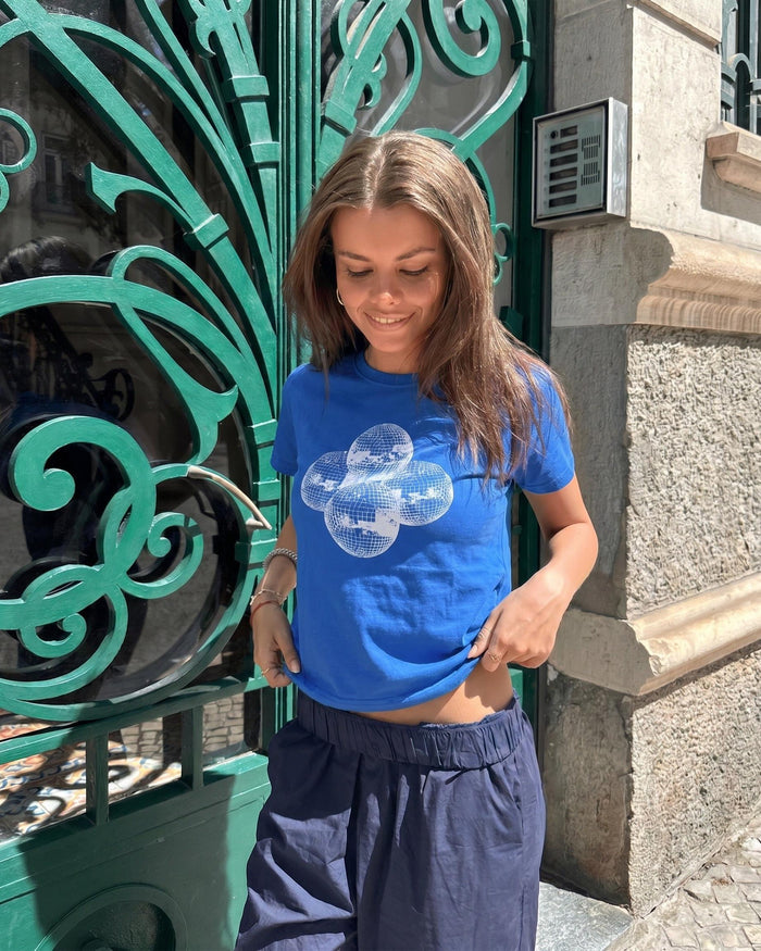 DISCO KUGLE (white), BABY TEE - BLUE