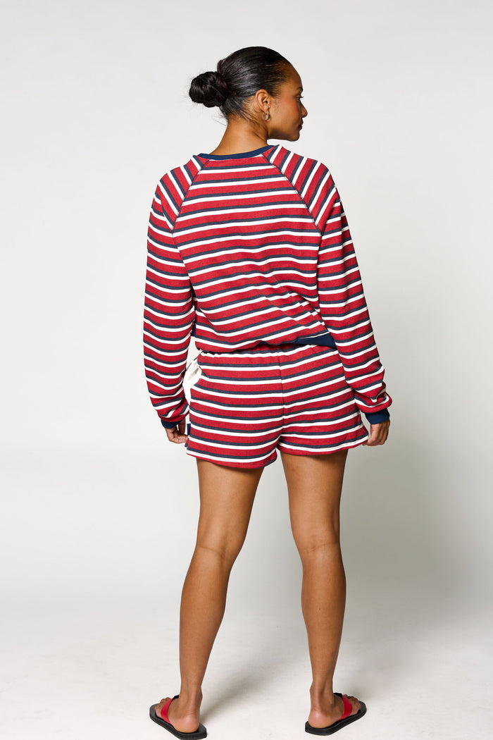 Drawstring Mini Shorts - Ruby Stripe