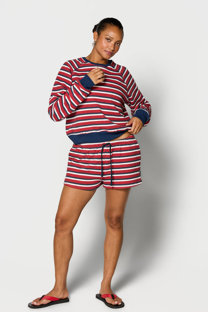 Drawstring Mini Shorts - Ruby Stripe