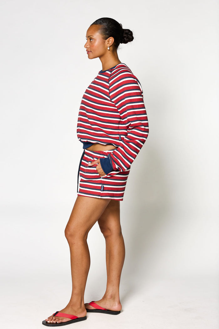 Drawstring Mini Shorts - Ruby Stripe