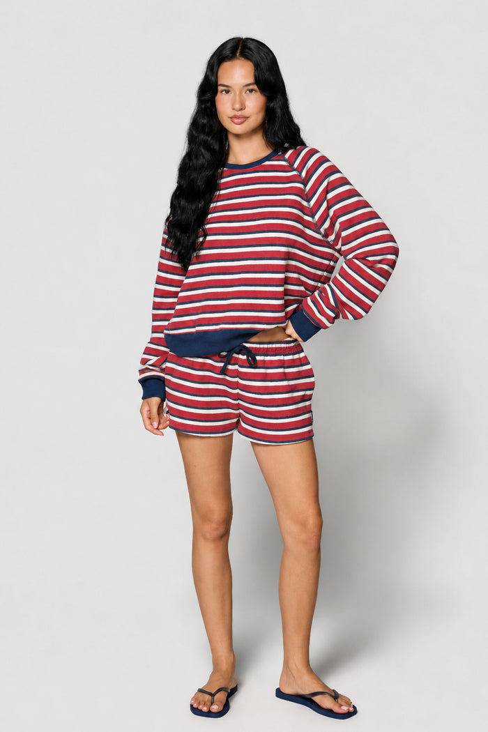 Drawstring Mini Shorts - Ruby Stripe