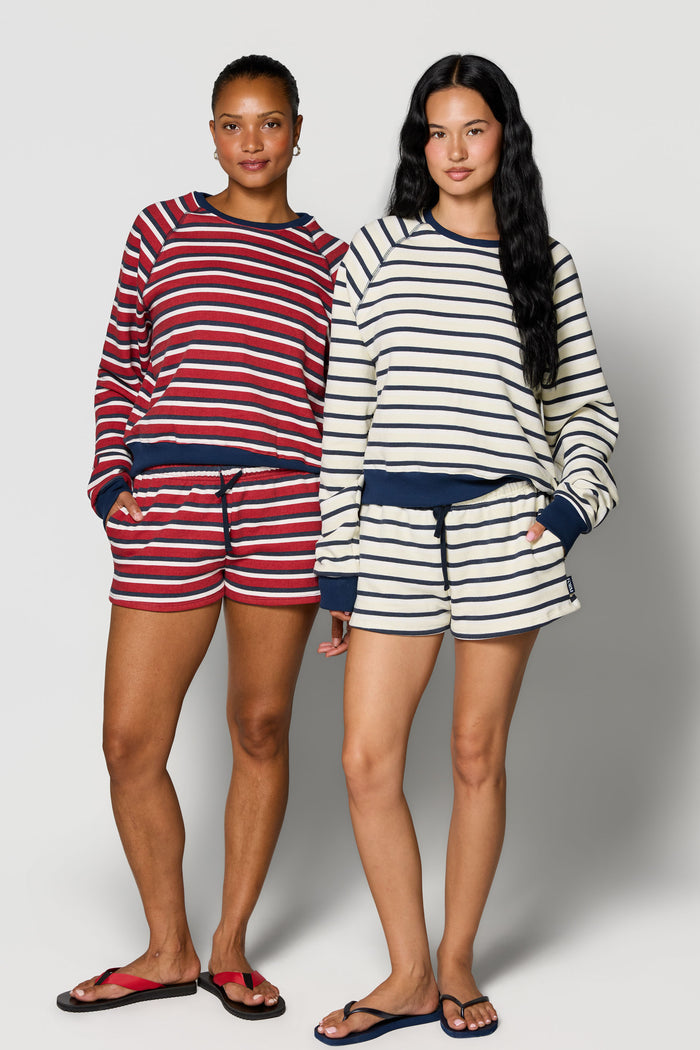 Drawstring Mini Shorts - Ruby Stripe