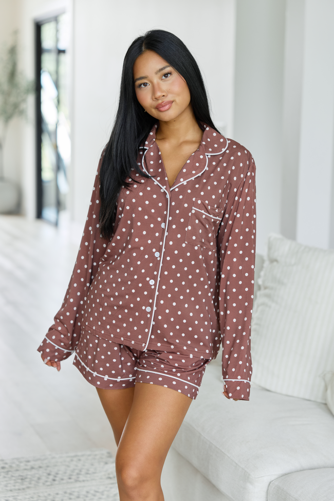Dream On Brown Polka Dot Pajama Top