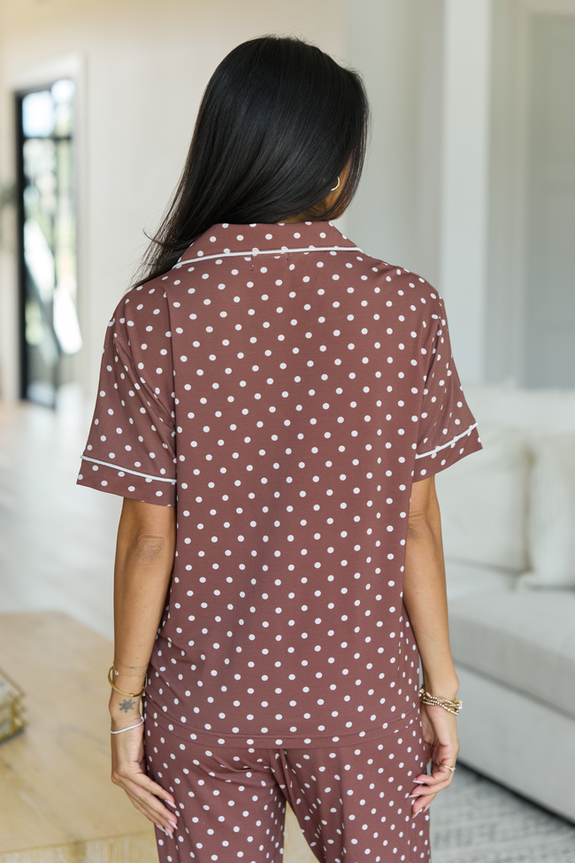 Dream On Brown Polka Dot Short Sleeve Pajama Top