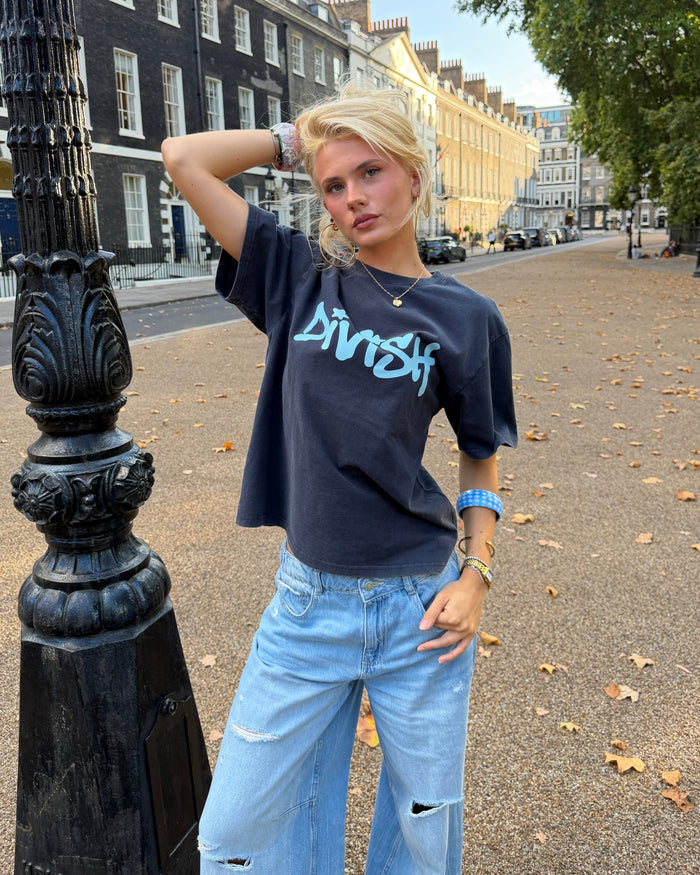 DUA TEE KORTÆRMET - NAVY - Dinvintageshop
