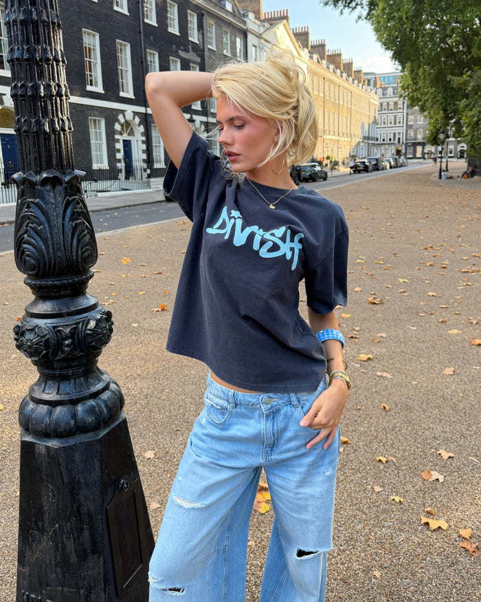 DUA TEE KORTÆRMET - NAVY - Dinvintageshop