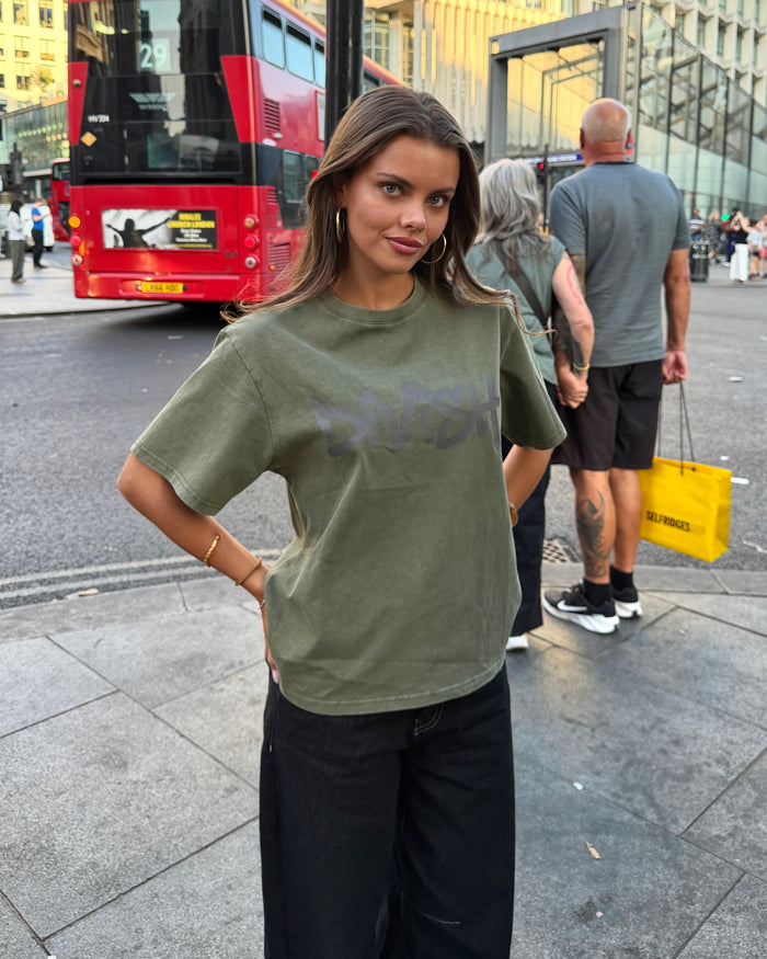 DUA TEE KORTÆRMET - OLIVE - Dinvintageshop