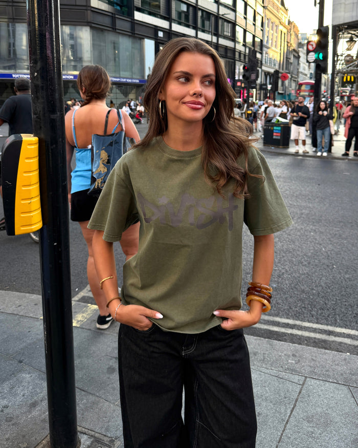 DUA TEE KORTÆRMET - OLIVE - Dinvintageshop