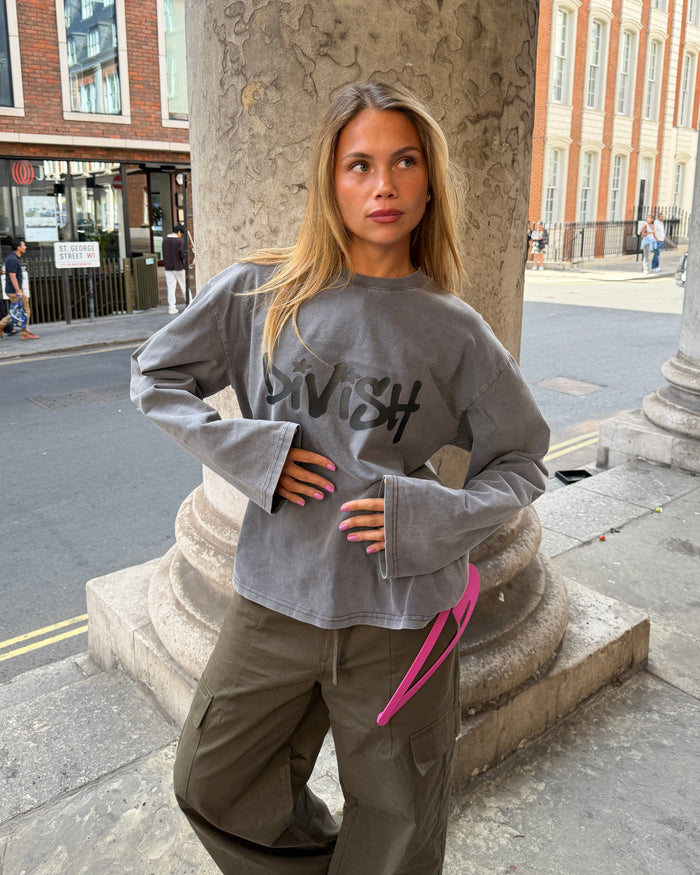 DUA TEE LANGÆRMET - GREY - Dinvintageshop