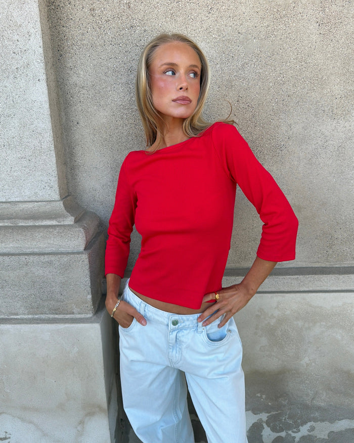 ELFRIDA BOATNECK 3/4 TOP - RED