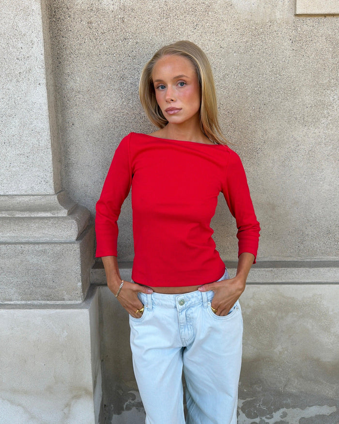 ELFRIDA BOATNECK 3/4 TOP - RED