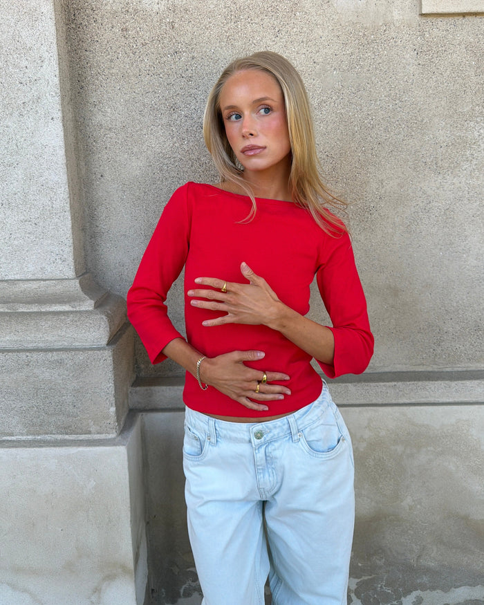 ELFRIDA BOATNECK 3/4 TOP - RED