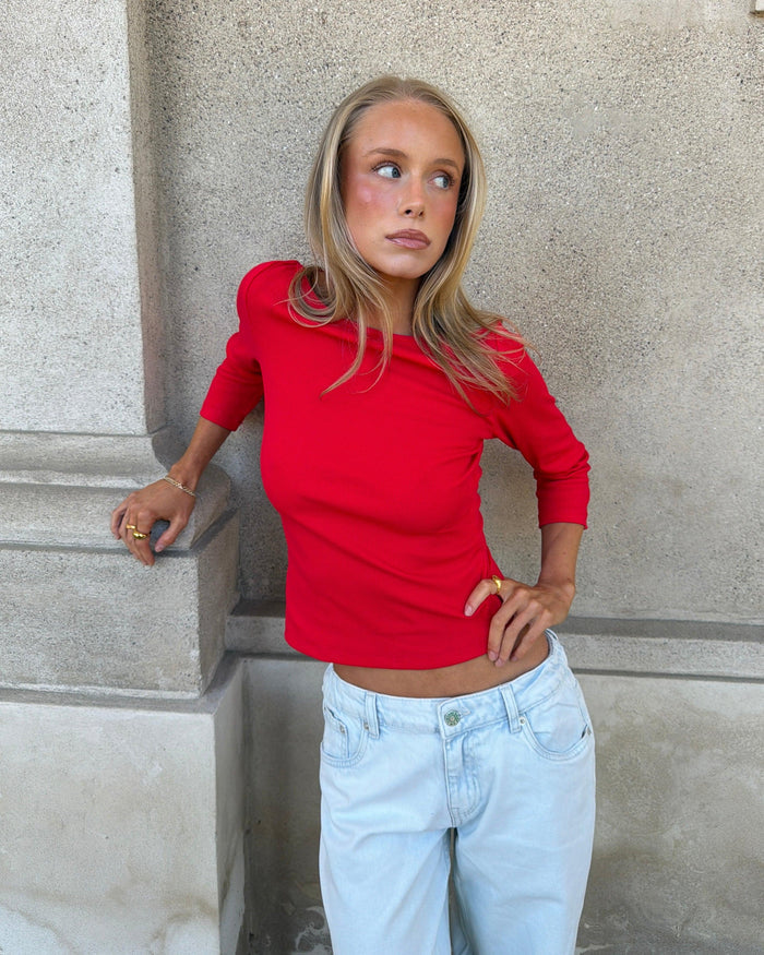 ELFRIDA BOATNECK 3/4 TOP - RED