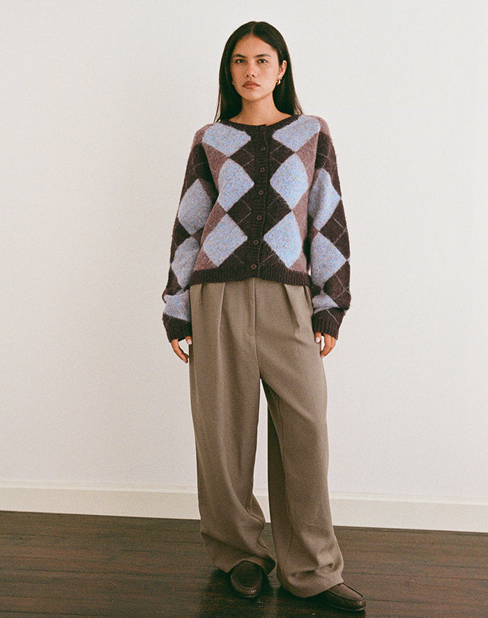Image of Eliana Cardigan in Knit Argyle Blue