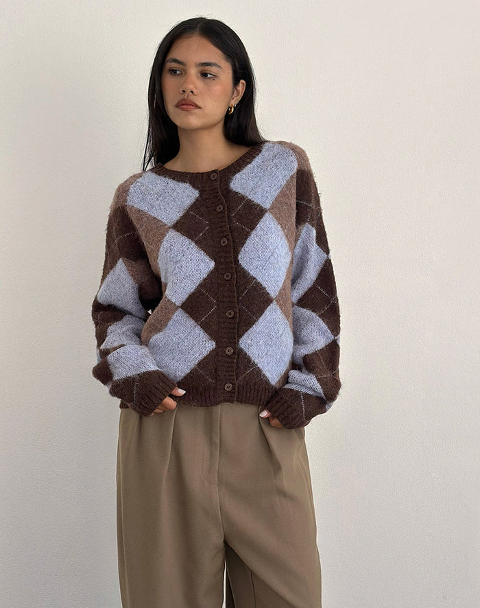 Image of Eliana Cardigan in Knit Argyle Blue