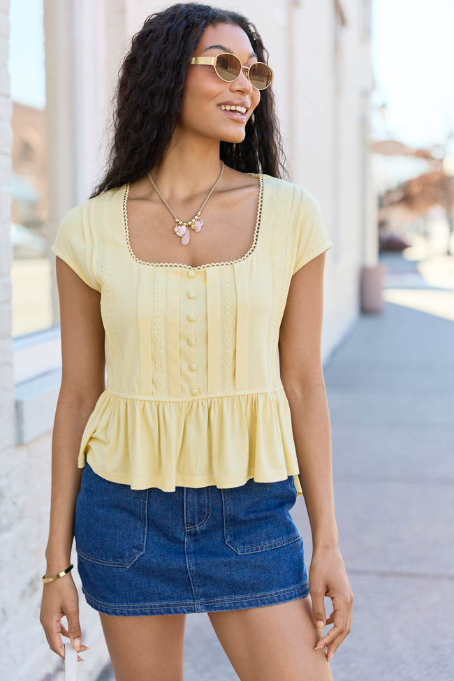Ellison Yellow Buttoned Babydoll Top  FINAL SALE