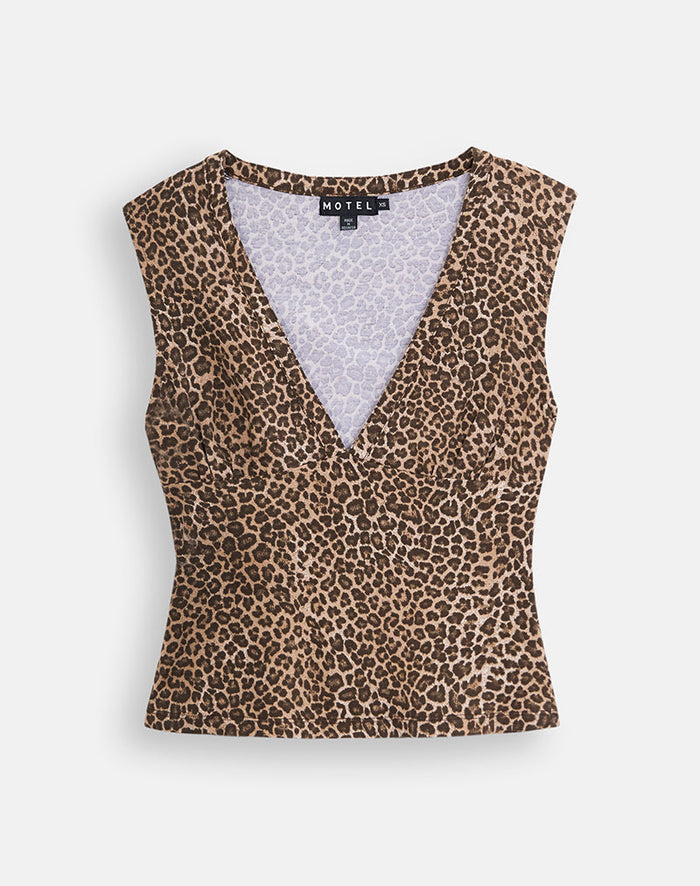 Image of Emberly Plunge Top in Rar Leopard Brown