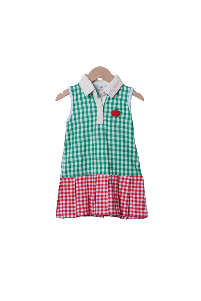 The Smocked Flamingo Apparel & Accessories Pre-Order Embroidered Apple Color Block Gingham Tennis Dress