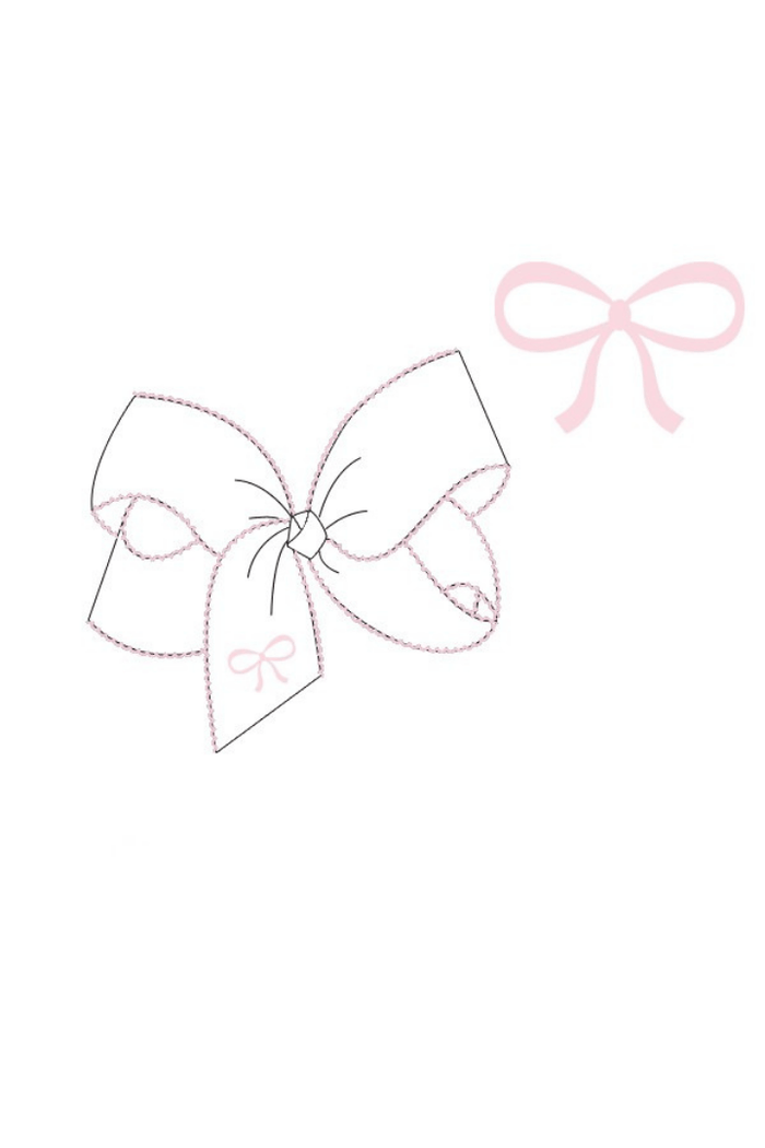 The Smocked Flamingo Apparel & Accessories Pre-Order Embroidered Bow Scalloped Edge Grosgrain Bow White/Pink