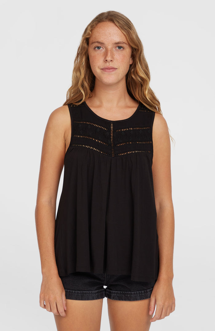 Essentials Tokeena Embroidery Tank | Black Out