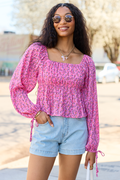 Evelina Pink Floral Ruched Babydoll Top FINAL SALE