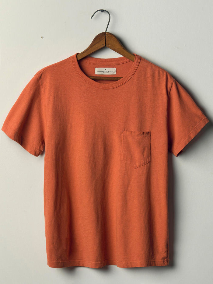 Light Gray faded orange knit pocket tee