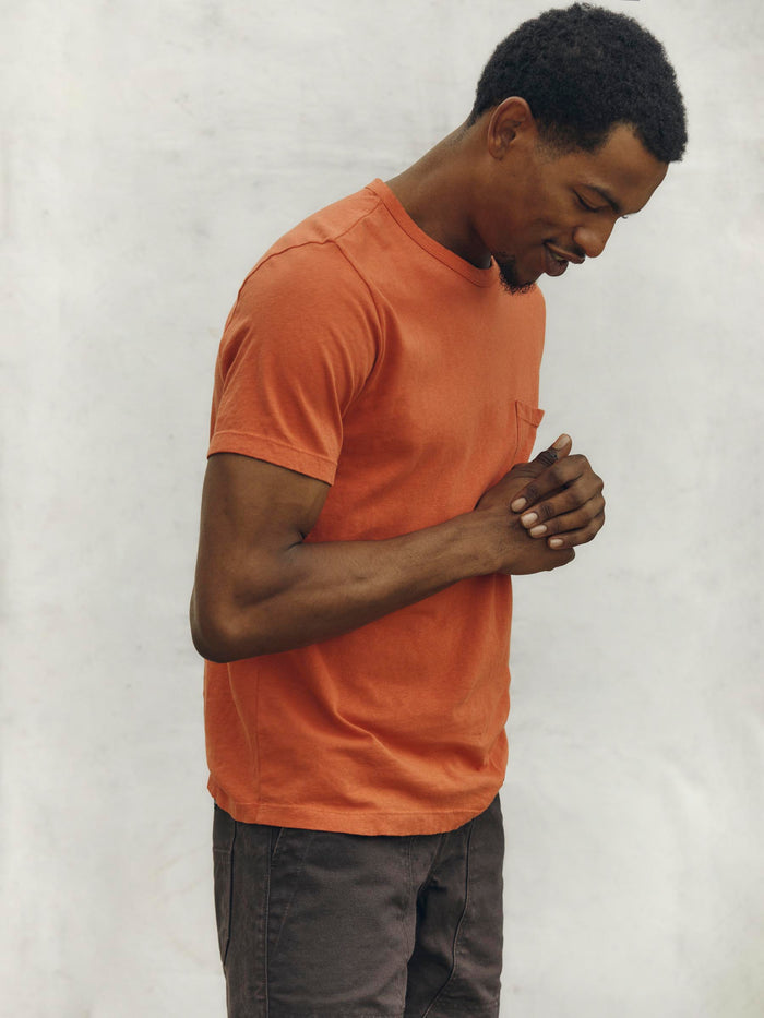 Light Gray faded orange knit pocket tee