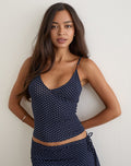 Image of Fara Top with Beads in Jersey Navy with Micro Polka Print