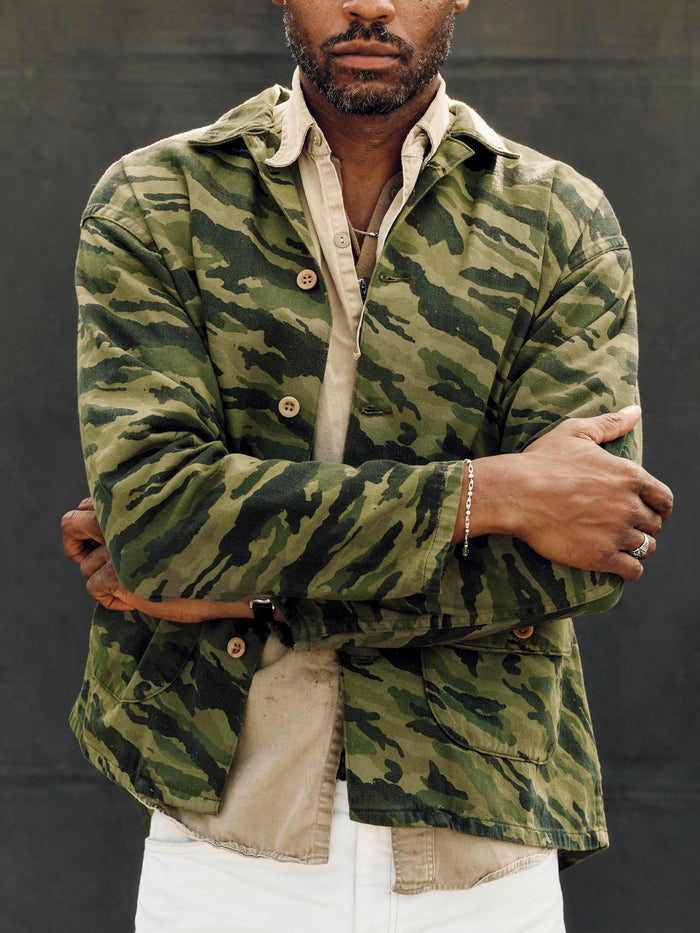 Dark Slate Gray fatigue jacket in brushstroke camo