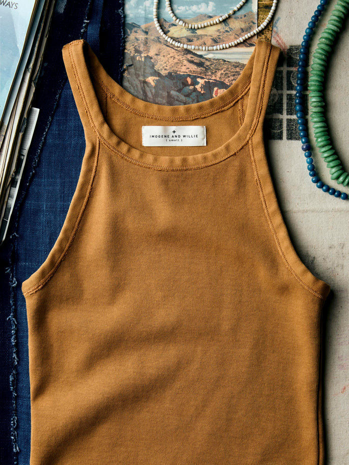 Sienna field brown ribbed racerback tank