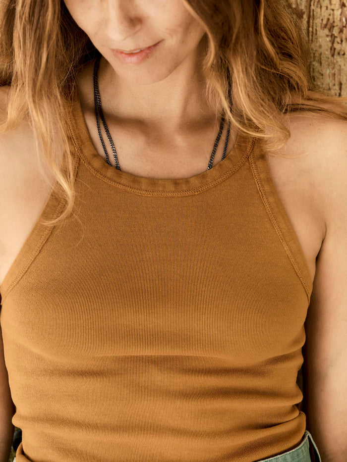 Sienna field brown ribbed racerback tank