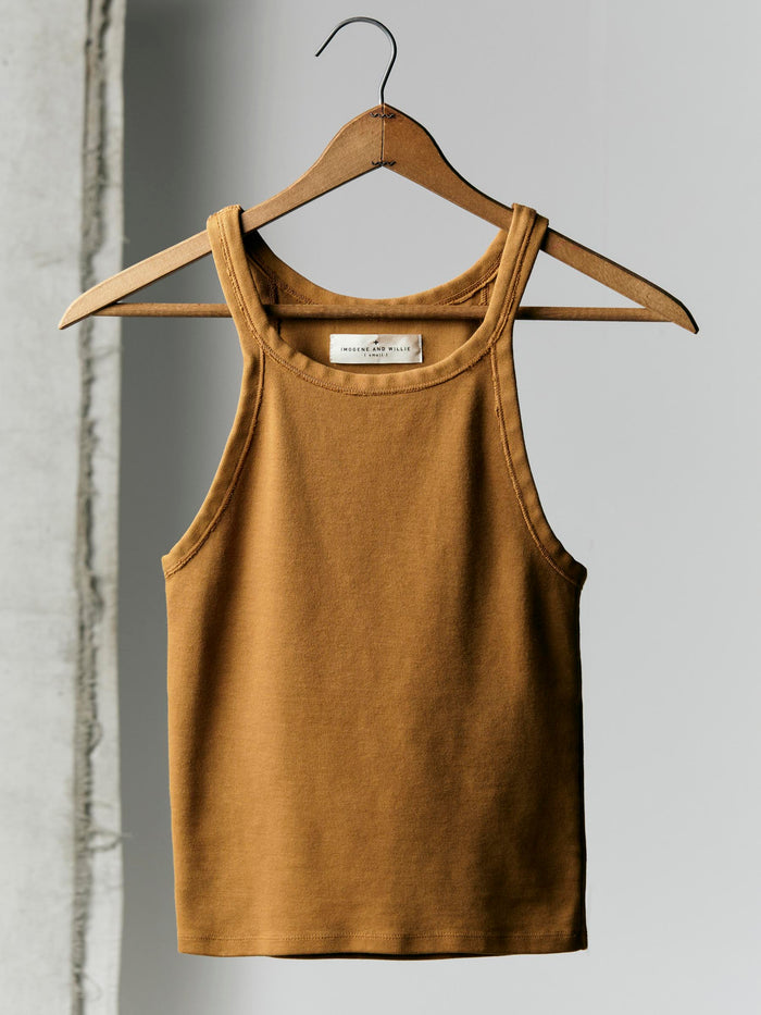 Gray field brown ribbed racerback tank