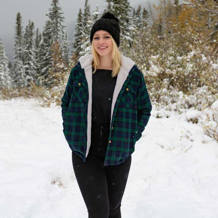 Flannel Sherpa Hooded Jacket in Blackwatch Tartan