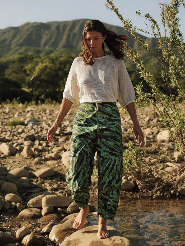 Dark Olive Green flight pant in brushstroke camo