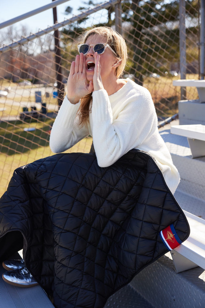 Football on Black Puffer Blanket