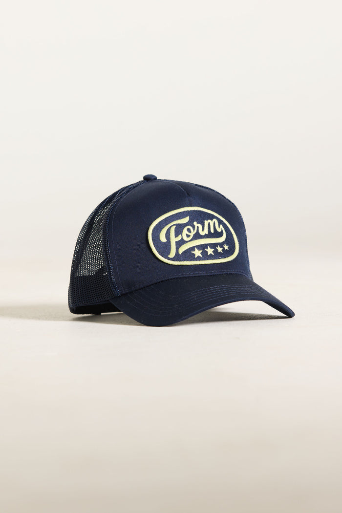 FORM Patch Trucker Hat - Navy/Lemon