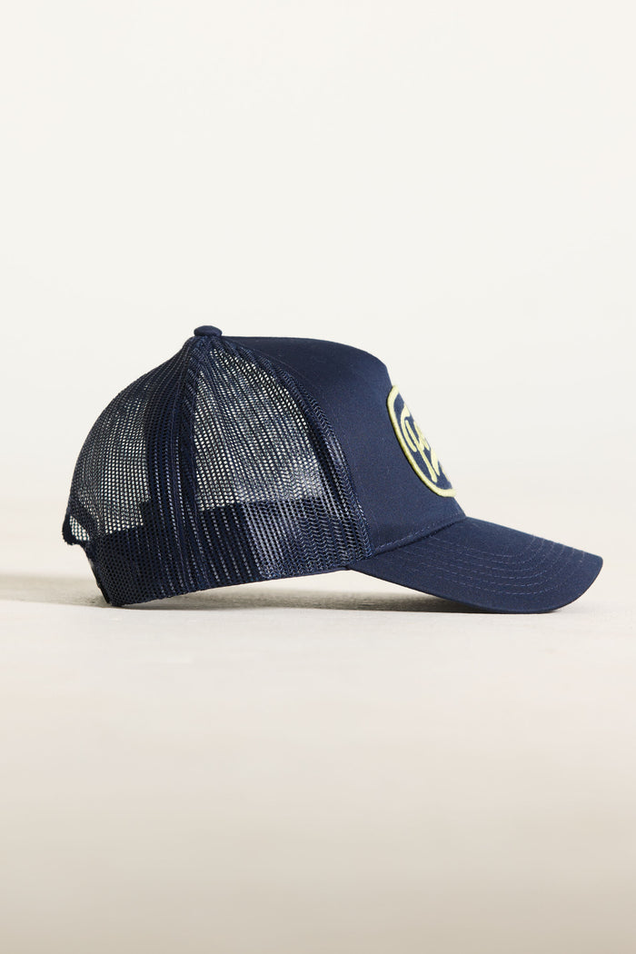 FORM Patch Trucker Hat - Navy/Lemon