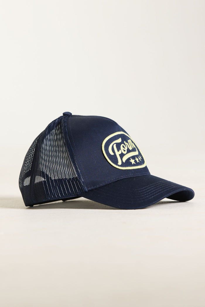 FORM Patch Trucker Hat - Navy/Lemon