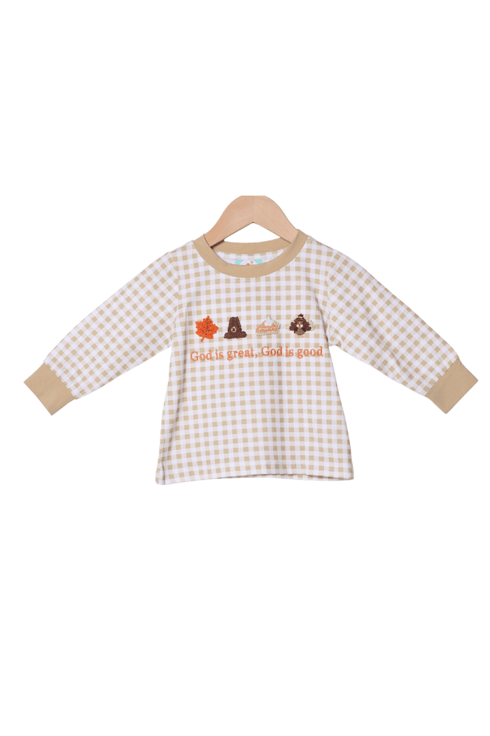 The Smocked Flamingo Apparel & Accessories French Knot God is Great, God is Good Gingham Shirt