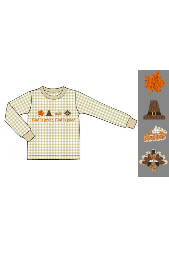 The Smocked Flamingo Apparel & Accessories Pre-Order French Knot God is Great, God is Good Gingham Shirt