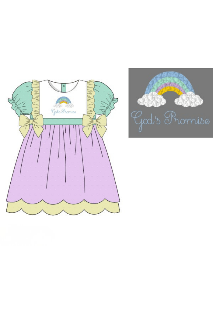 The Smocked Flamingo Apparel & Accessories Pre-Order French Knot God's Promise Color Block Swiss Dot Dress