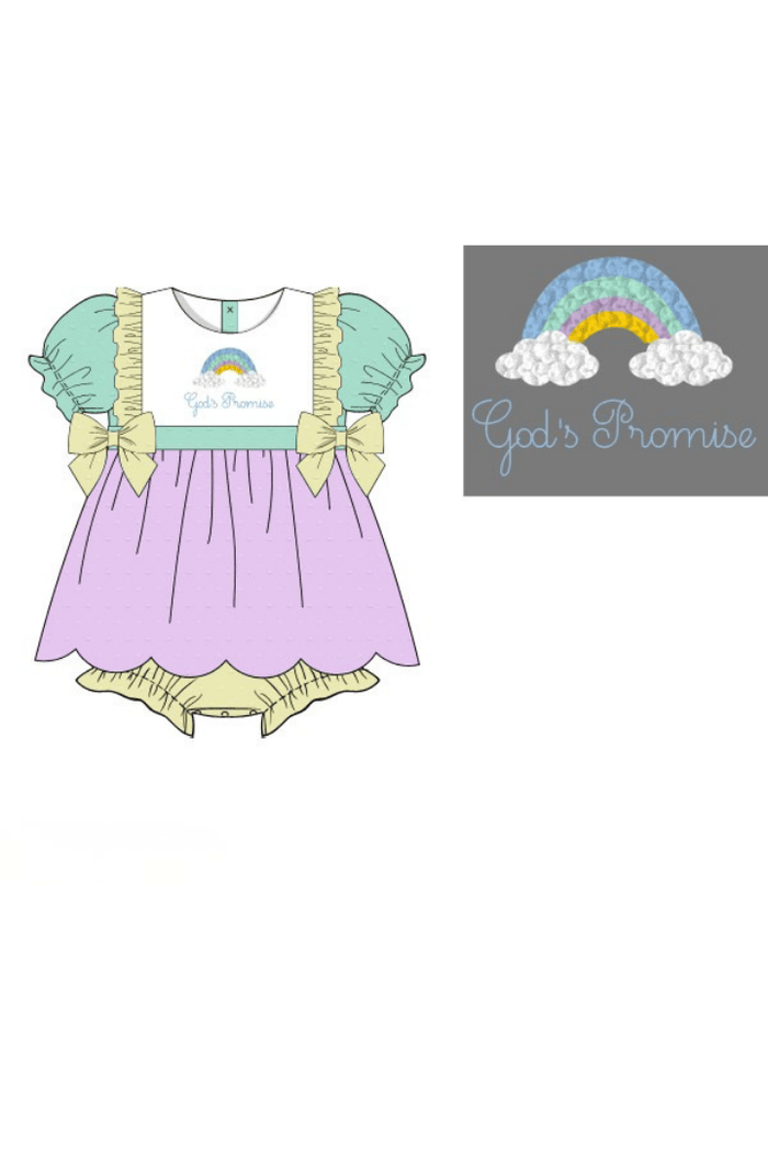 The Smocked Flamingo Apparel & Accessories Pre-Order French Knot God's Promise Color Block Swiss Dot Swing Bubble