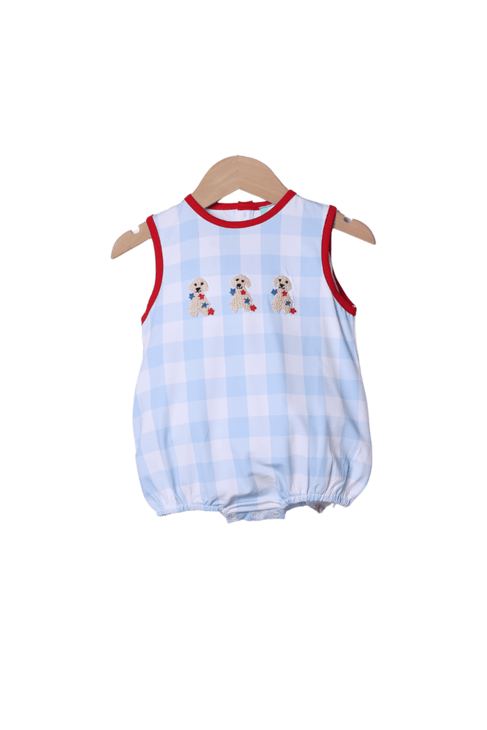 The Smocked Flamingo Apparel & Accessories French Knot Patriotic Puppy Blue Buffalo Check Bubble
