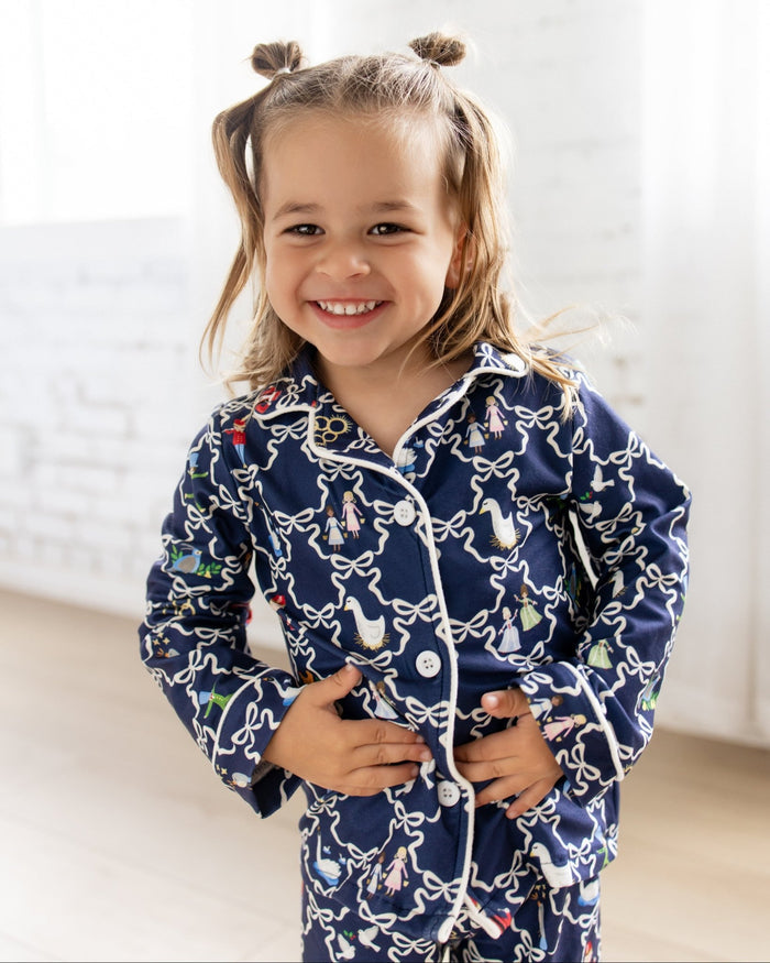 ****PREORDER***Girls Button Down Pajamas - 12 Days of Christmas Bows - Sugar Bee Clothing