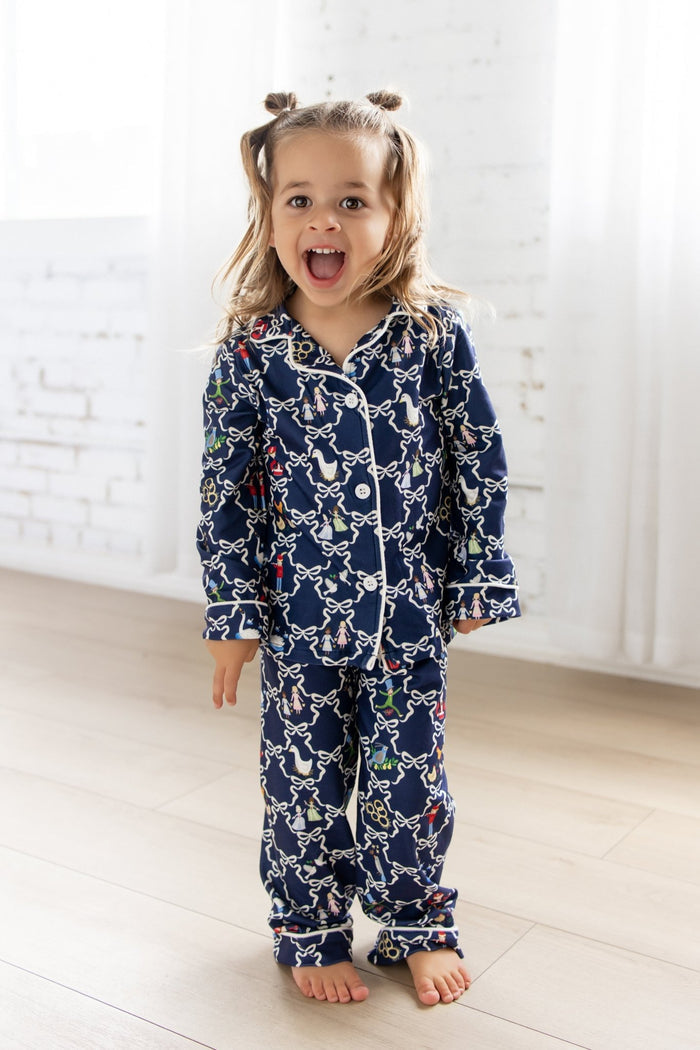 ****PREORDER***Girls Button Down Pajamas - 12 Days of Christmas Bows - Sugar Bee Clothing